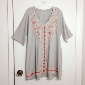 Caite Washed Cotton Embroidered Floral Tunic Tee Shirt